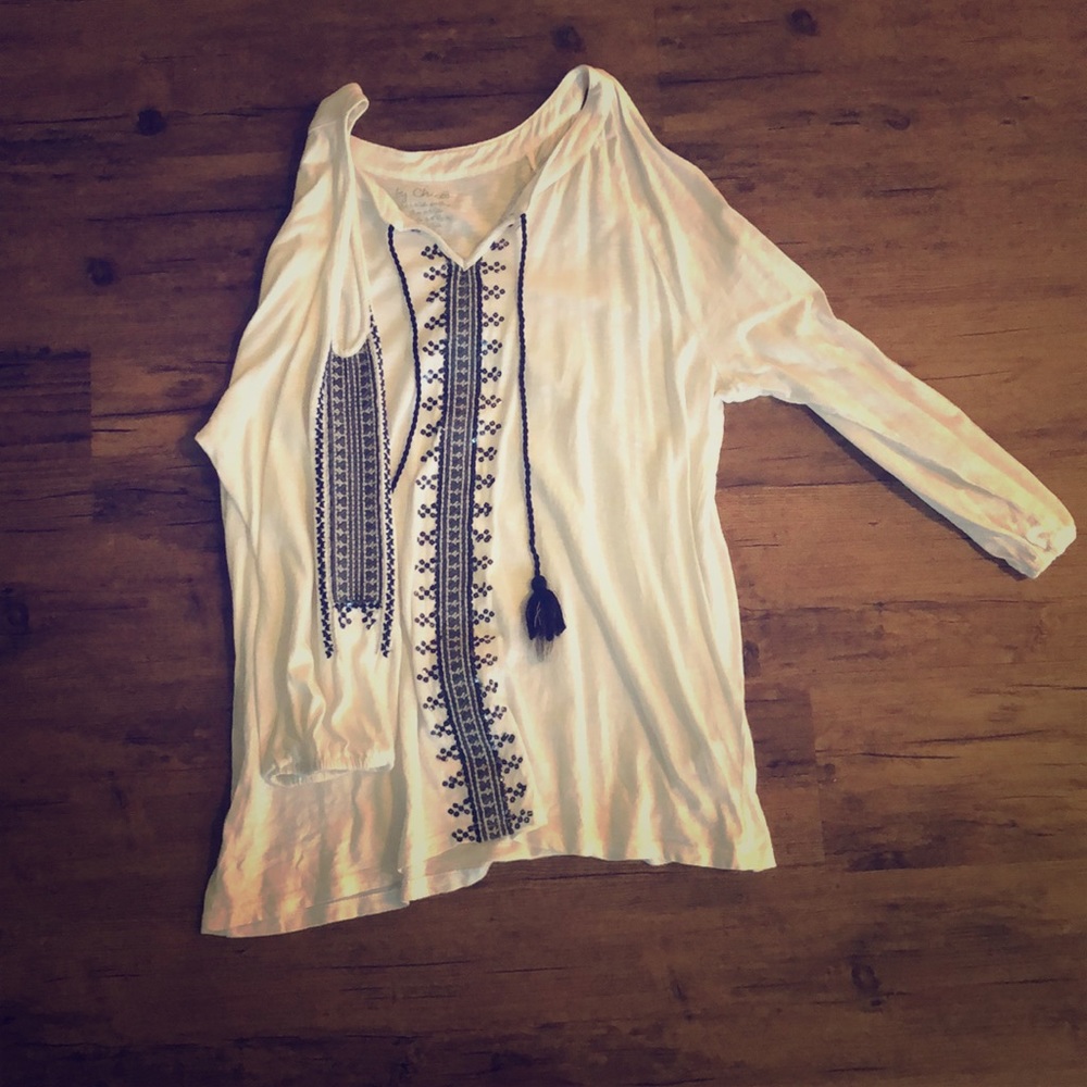 Indigo Detail Cold-Shoulder Top